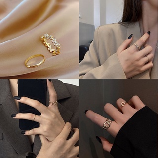 Bộ 2 nhẫn thép không gỉ mạ vàng 18K thiết kế đơn giản phong cách Hàn Quốc