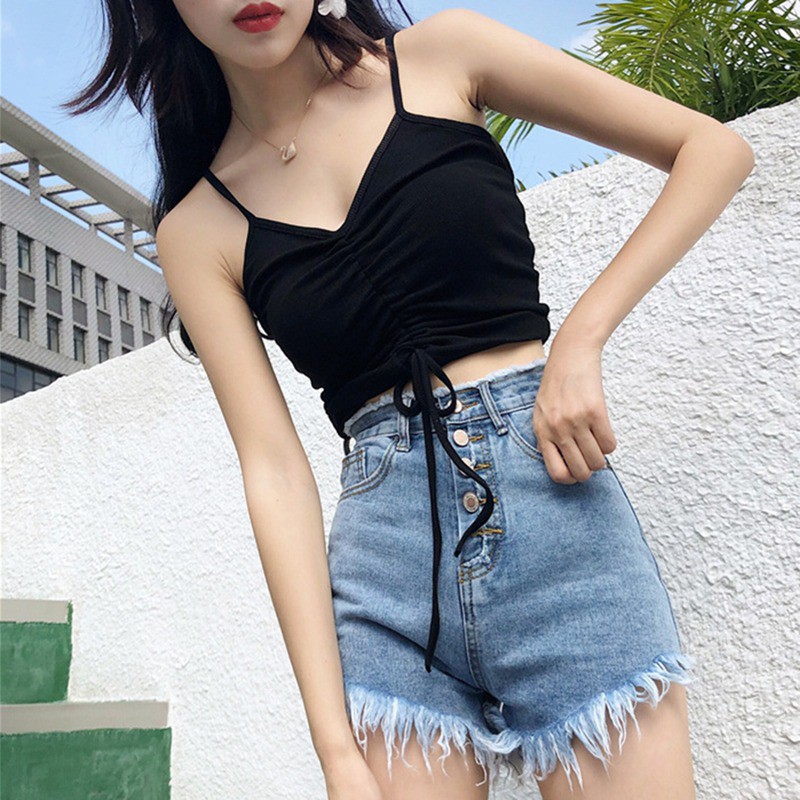 [Baywellfashion]Áo sát nách màu trơn dây rút cho phái nữ | BigBuy360 - bigbuy360.vn