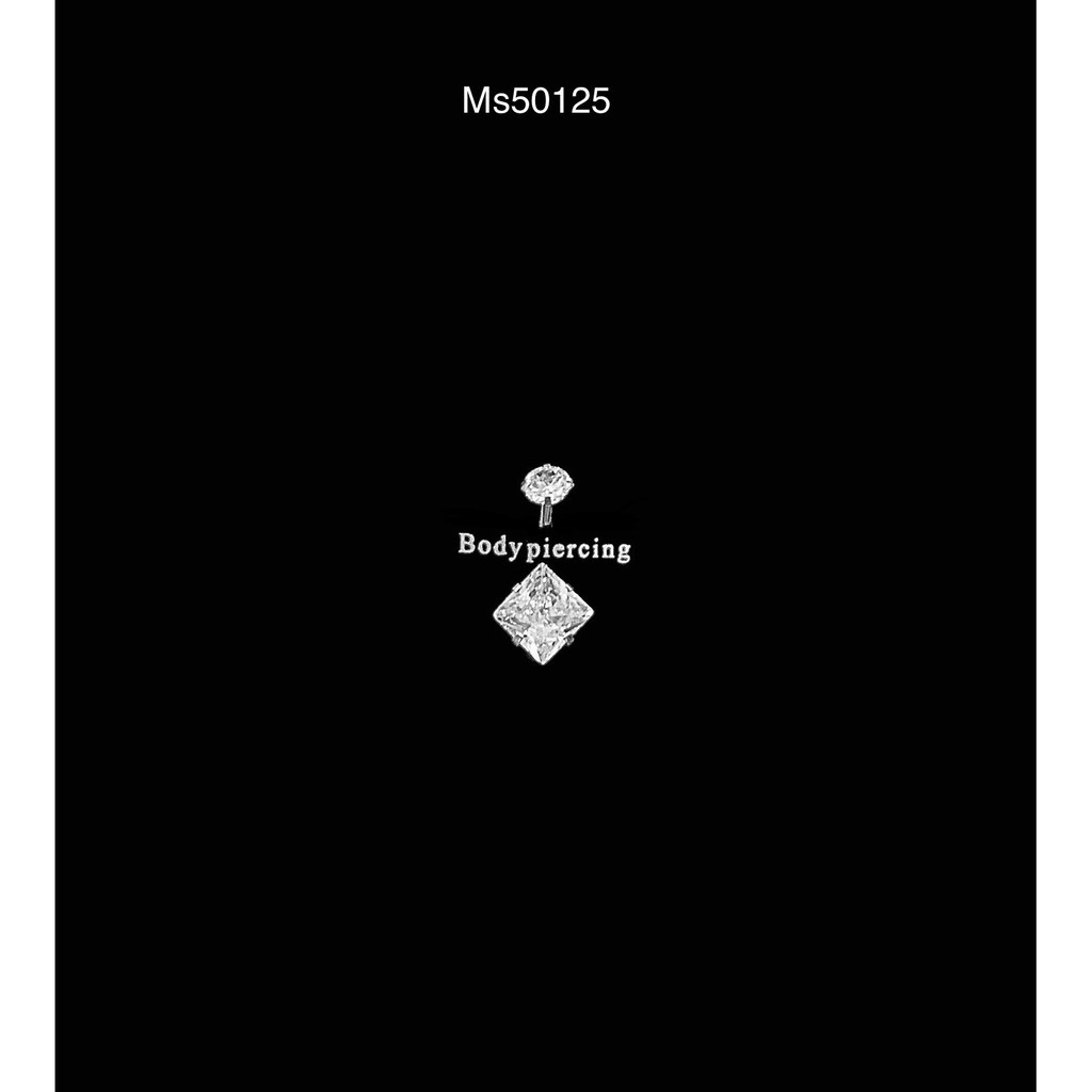 Khuyên rốn đá trấu hình vuông bi cá tính - khuyên rốn