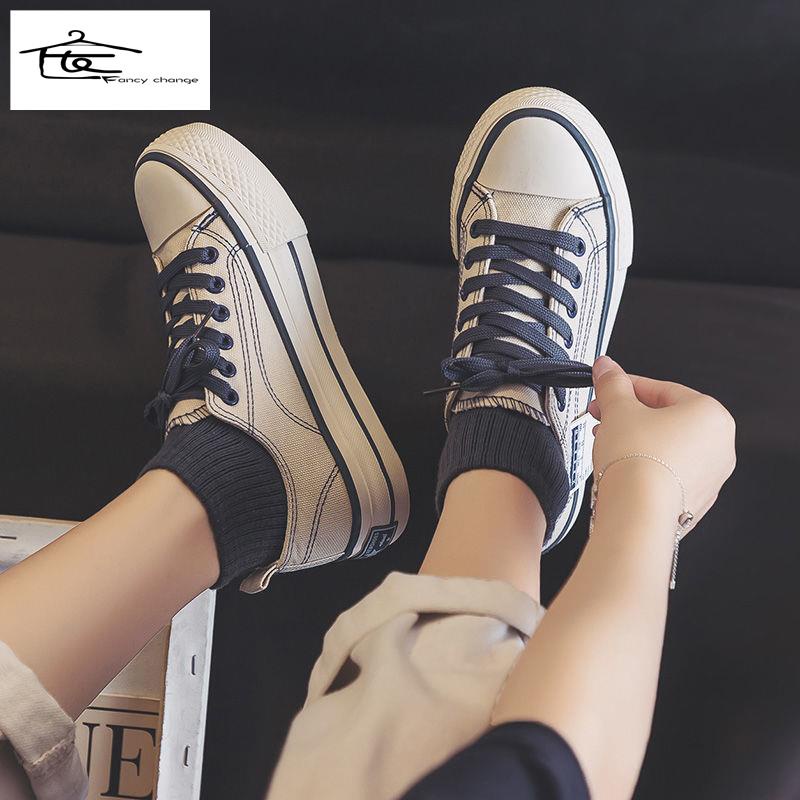 Giày Thể Thao Vải Bạt Đế Dày Tăng Chiều Cao Phong Cách Hàn Quốc Thời Trang Xuân Thu 2022