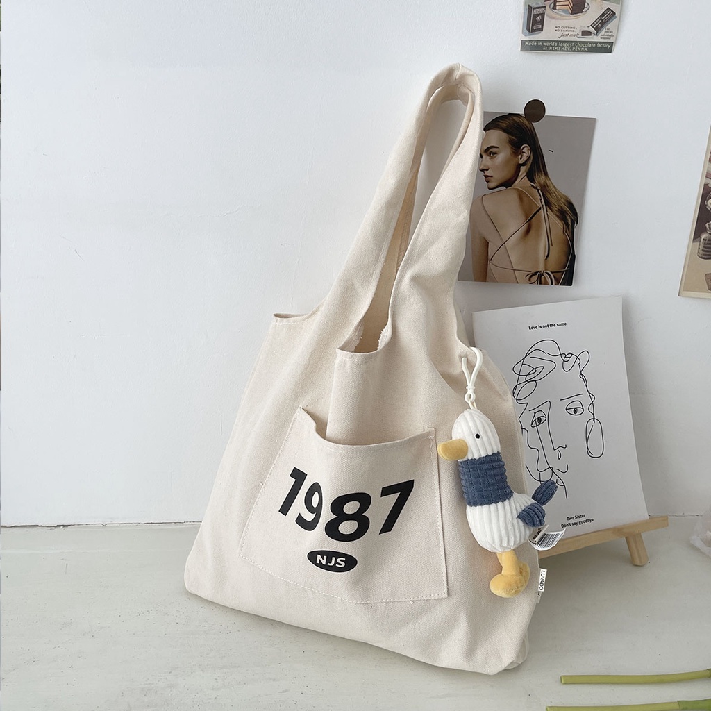 Túi tote canvas đeo chéo giá rẻ trơn vải mềm đi học LUVADO TX789