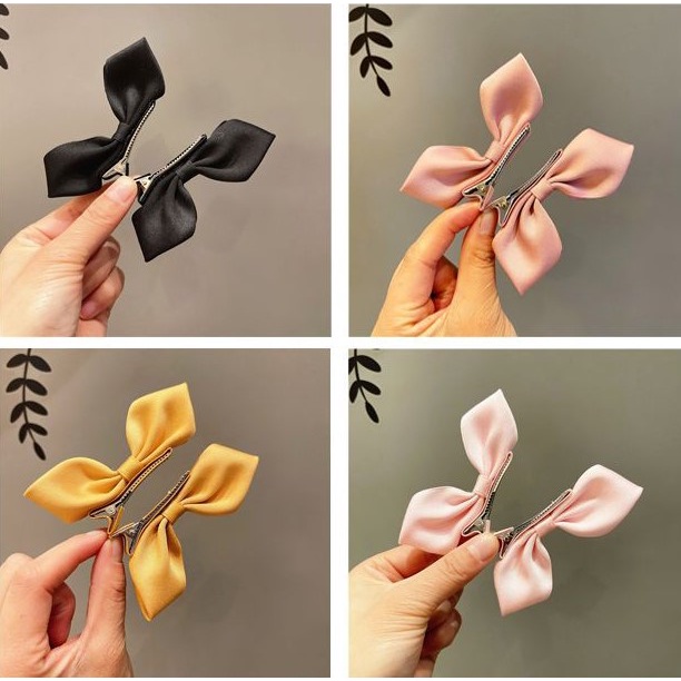 Set 2 kẹp tóc nơ màu trơn đơn giản xinh xắn giá rẻ K87