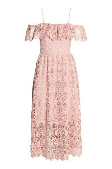 Váy ren midi hồng trễ vai HM Auth Sale sz 36