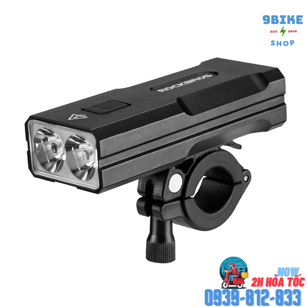 Đèn xe đạp LED sạc USB Type C 2 bóng siêu sáng Rockbros