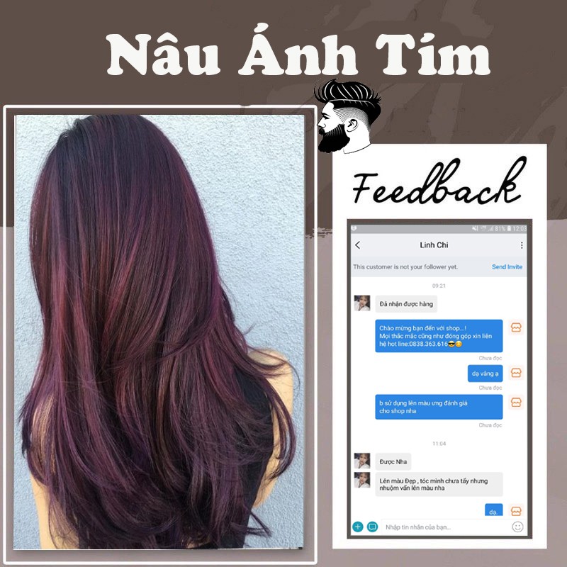 Thuốc nhuộm tóc màu NÂU ÁNH TÍM thuốc nhuộm màu nâu tặng kèm oxy găng tay mũ ủ