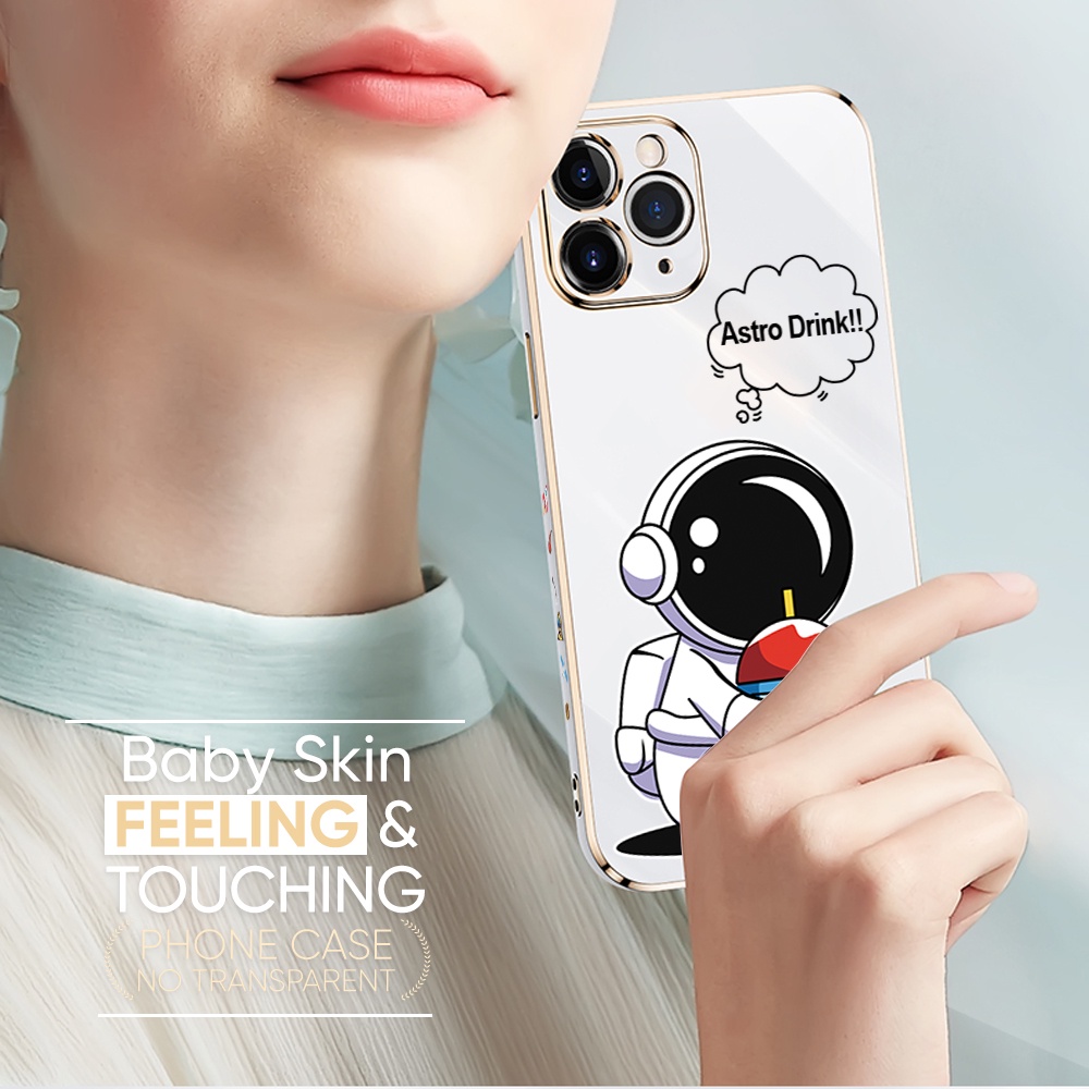 Samsung Galaxy A73 A72 A53 A33 A23 A01 A7 2018 4G 5G For Phone Case Soft Casing Silicone Cartoon Cute Astronaut Electroplating Full Cover Shockproof TPU Cases