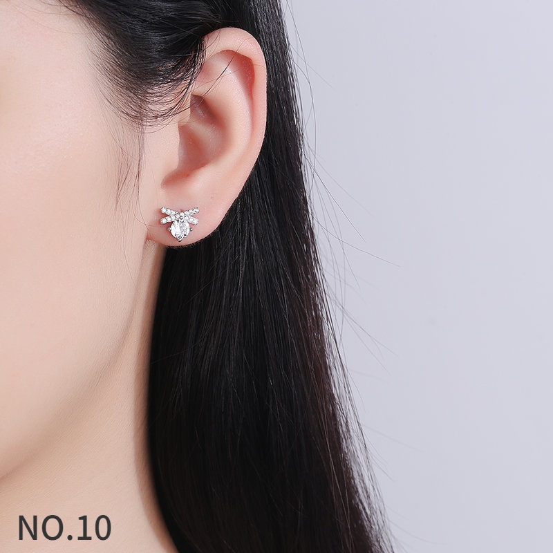 Bông Tai Bạc 925 Đính Đá Cao Cấp Màu Trắng Kim Cương Trang Nhã Phụ Kiện Thanh Lịch