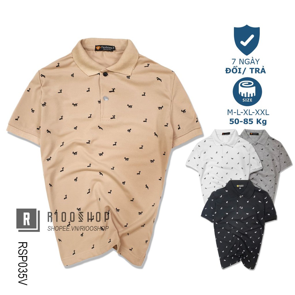 Áo thun nam có cổ họa tiết deer cao cấp RSP035V - áo polo nam form rộng Riooshop | BigBuy360 - bigbuy360.vn