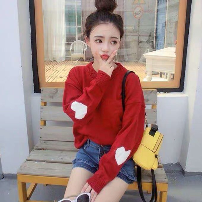 Áo Kiểu Gân Tăm Tay Dài In Trái Tim Xinh Xắn Ở Tay Hot Trend Mùa Thu TTSLA0281