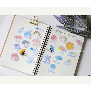 Bộ sticker hình dán vẽ màu nước hình thời tiết thiên nhiên ⛅⛈️❄️