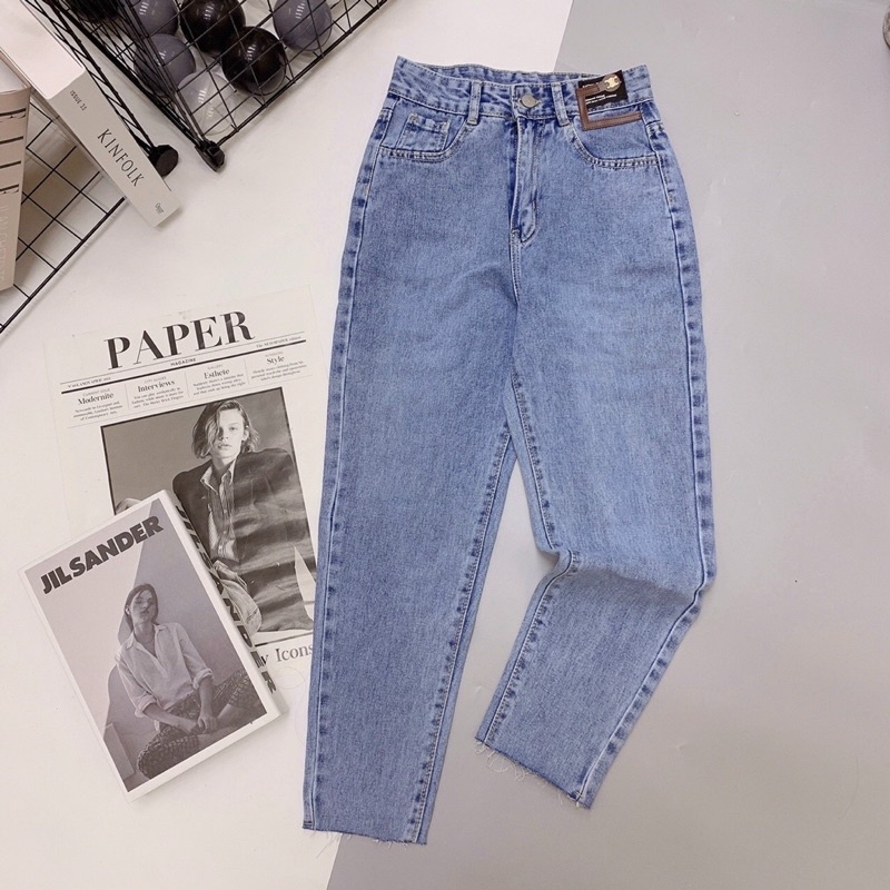 SAle Quần bò nữ, Quần Baggy jean nữ lưng cao phong cách, Cạp quần cao vừa phải chất bò mịn đẹp