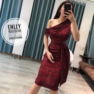 Đầm kim sa lệch vai