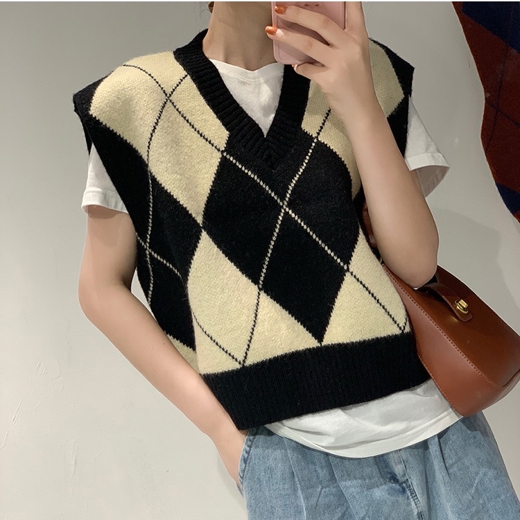 Áo khoác len cardigan không tay dáng rộng phong cách retro Hàn Quốc | BigBuy360 - bigbuy360.vn