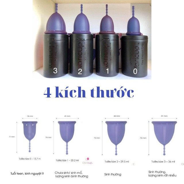 Cốc Nguyệt San Kháng Khuẩn Claricup Nhập Khẩu Pháp- Tặng 1 vĩ thuốc tiệt trùng cốc