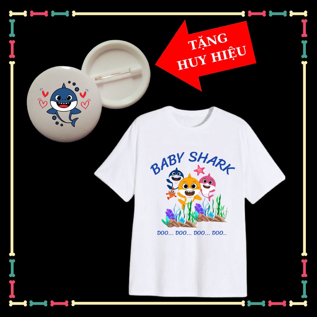 Áo thun bé gái in hình Baby Shark, đủ màu sắc, đủ size áo từ 10kg đến 80kg, kèm Huy Hiệu