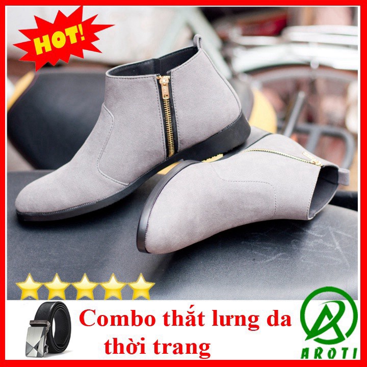 Giày Cao Cổ Nam AROTI Dáng Chealsea Boot Chất Đẹp Cao Cấp,Đế Khâu Siêu Bền, Tăng Chiều Cao 3cm Đủ size CB521-BUX(TL