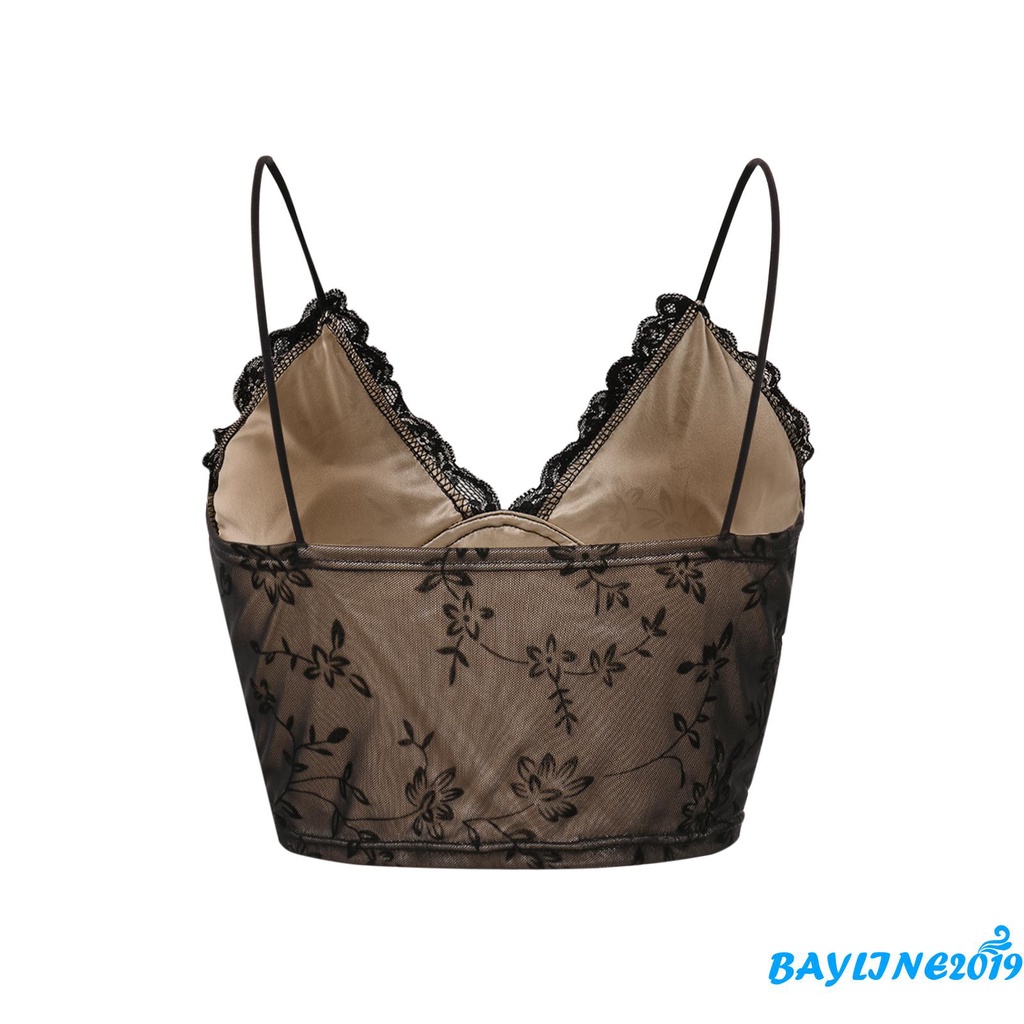 Áo croptop hai dây cổ chữ V phối ren hoa gợi cảm cho nữ