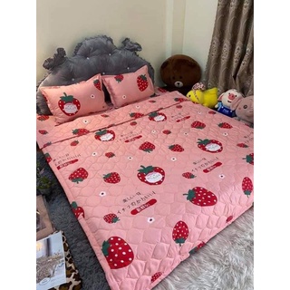 Sét ga gối cotton poly mẫu dâu tây