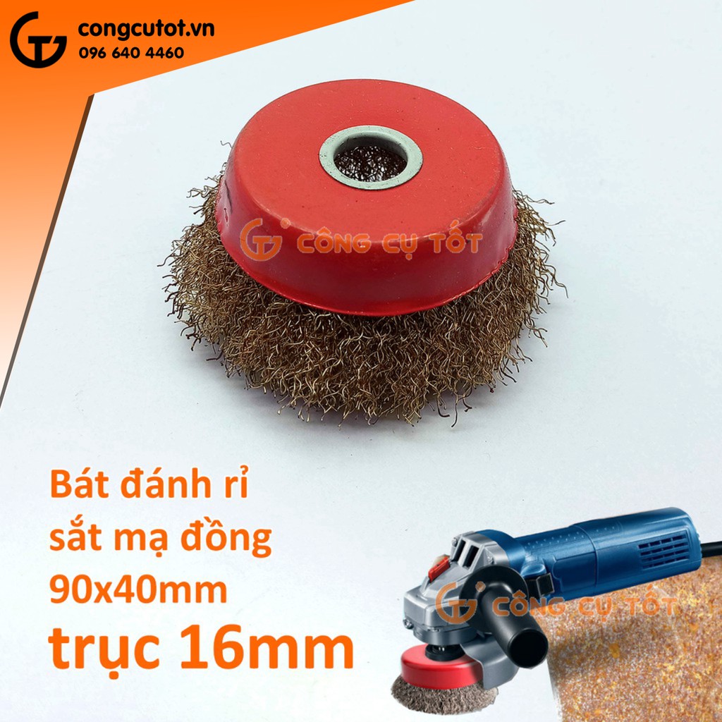 Bát đánh rỉ sợi sắt mạ đồng Φ90x40mm, ổ trục lắp máy phi 16mm