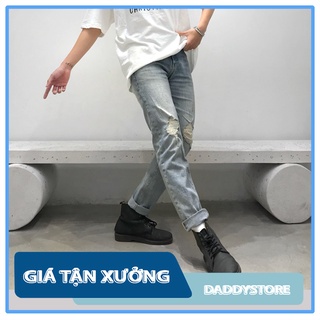 Quần jean nam xanh rách gối ✔️ quần jean nam dáng ôm skinny ✔️ quần jean nam rách gối DADDYST #HT787