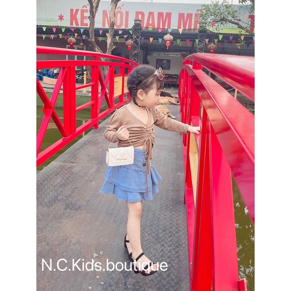 Set áo rút dây cv jean cho bé gái