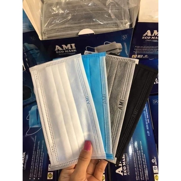 KHẨU TRANG KHÁNG KHUẨN AMI 4 LỚP CHUẨN HÃNG (HỘP 50 CÁI)