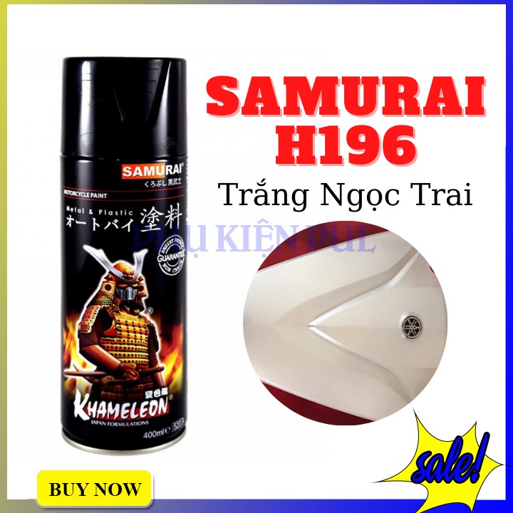 Combo 4 sơn xịt Samurai màu trắng ngọc(gồm H196 - UCH210 - 102 - K1K - Giấy nhám P800)