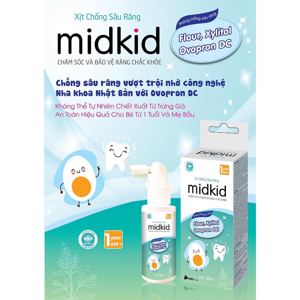 Xịt chống sâu răng Midkid - Ngừa sâu răng hôi miệng ố vàng răng cho bé (Lọ 30ml)