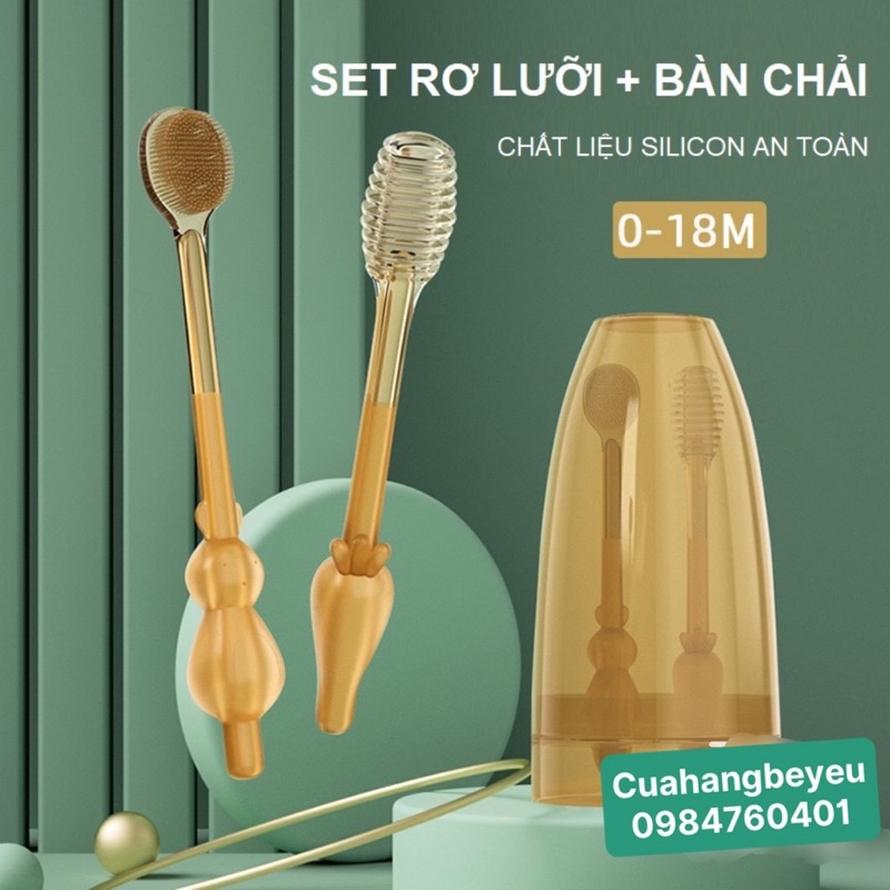 Sét rơ lưỡi bàn chải silicon cho bé từ 0-18 tháng siêu mềm