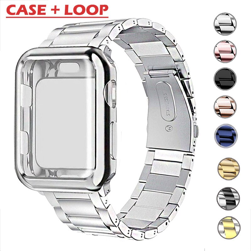 Ốp bảo vệ mặt và dây đồng hồ thông minh thích hợp cho apple watch 38mm 42mm bằng thép không gỉ 44mm 40mm se series 6 5 4