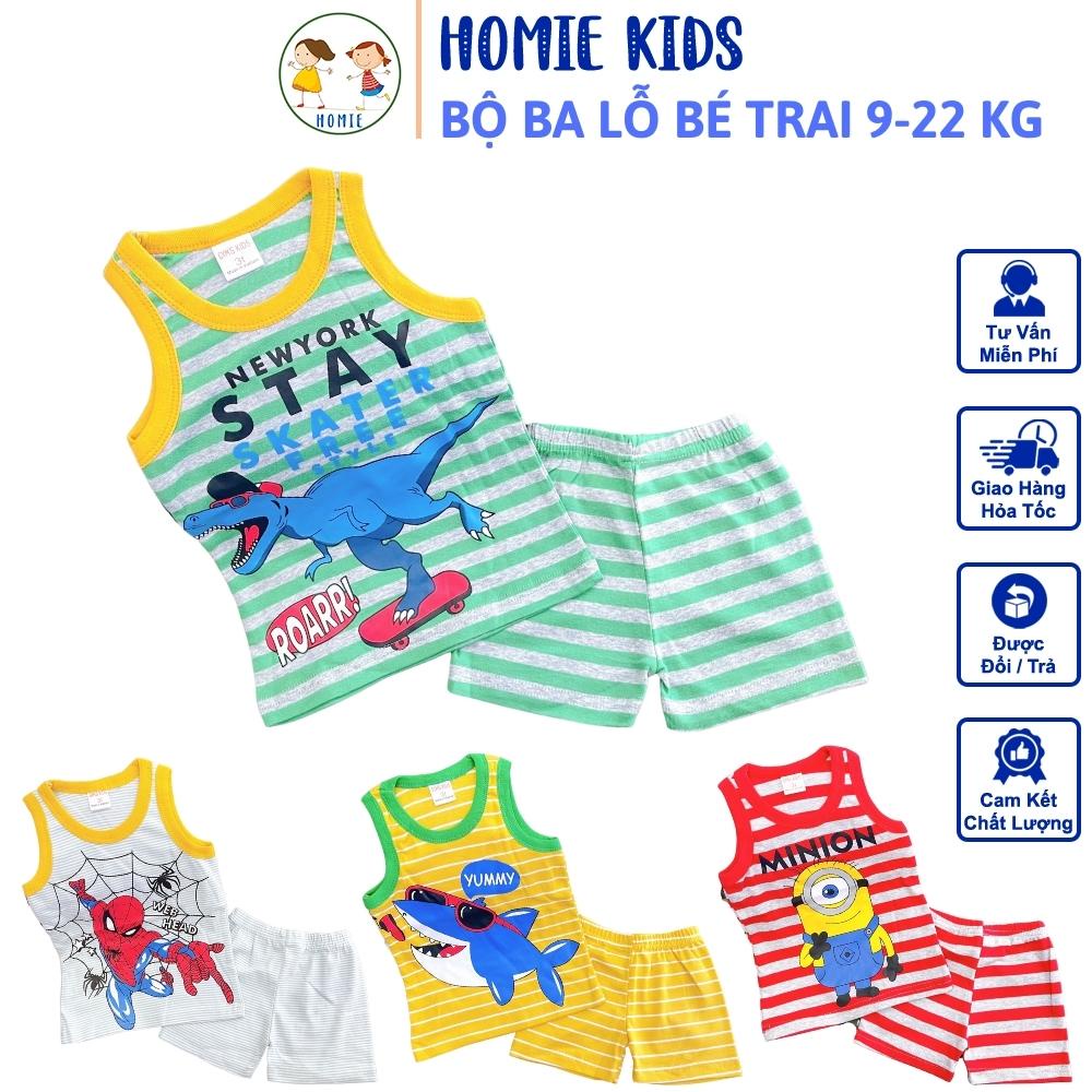 Đồ Bộ 3 Lỗ Cho Bé Trai 8-20 Kg Borip Set Quần Đùi Áo Ba Lỗ Sát Nách Trẻ Em Mặc Nhà In Hoạt Hình Hot Trend Homie Kids