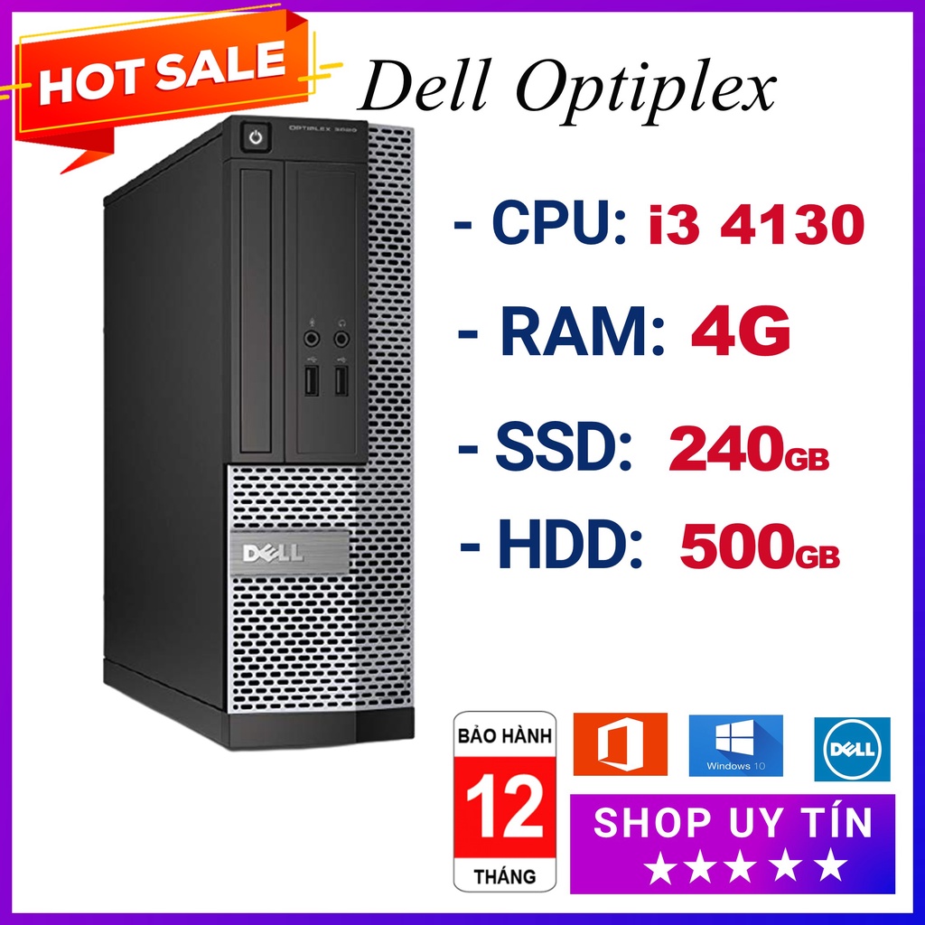 Máy Bộ Dell i3 ⚡Freeship⚡ PC Đồng Bộ Dell Optiplex 3010/7010/9010 (i3 4130/Ram 4G/SSD 240GB/HDD 500GB) - BH 12T