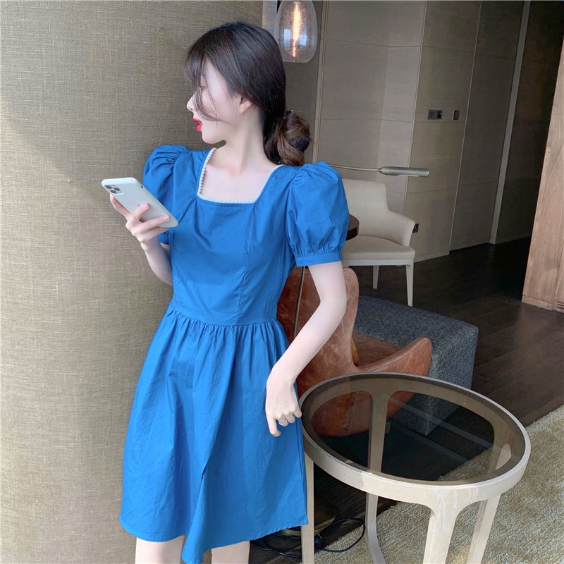 Đầm Tay Phồng Cổ Vuông Thiết Kế Mới Thời Trang Mùa Hè Theo Phong Cách Pháp Cho Nữ