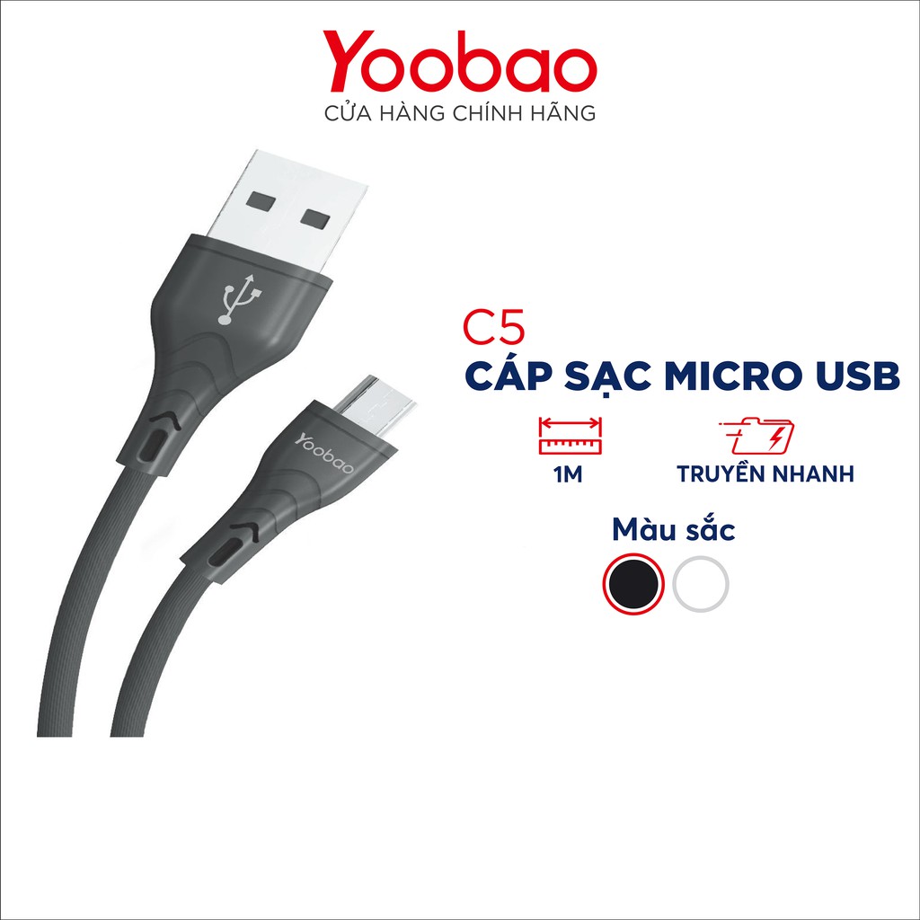 Dây cáp sạc cho điện thoại smartphone Android đầu micro USB Yoobao C5 dài 1m