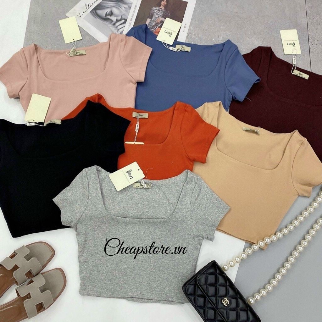 Áo thun croptop cổ U form ôm tay ngắn chất đẹp, hottren 2021 - Áo phông cổ U cộc tay chất zip  nhiều màu sắc | BigBuy360 - bigbuy360.vn