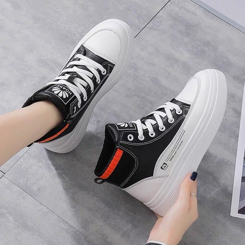 Giày thể thao nữ, giày độn đế nữ đế bằng bánh mì da mềm màu đen trắng năng động trẻ trung hot trend đẹp DVT 1017705