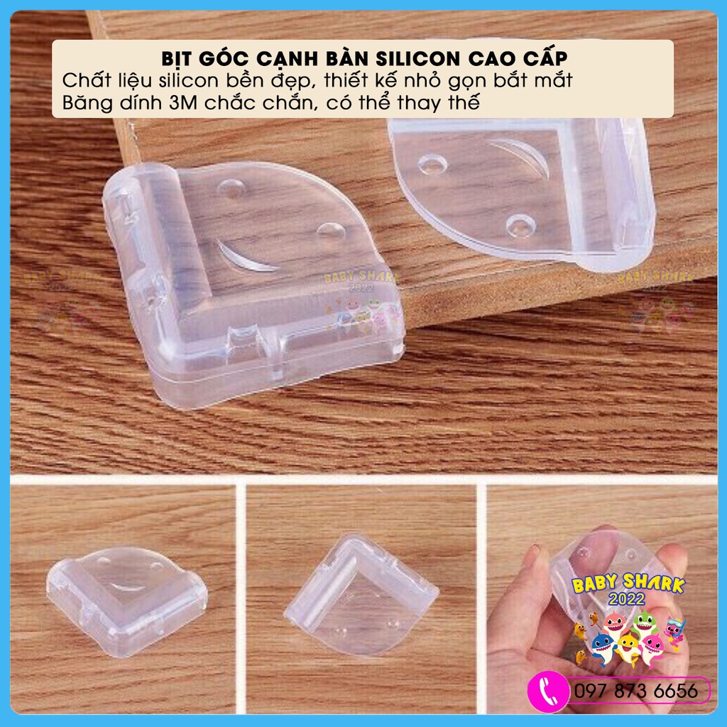 Bịt góc bàn silicon miếng bọc bàn ghế kình hình trong suốt kèm băng dính 3M chắc chắn, bảo vệ an toàn cho bé