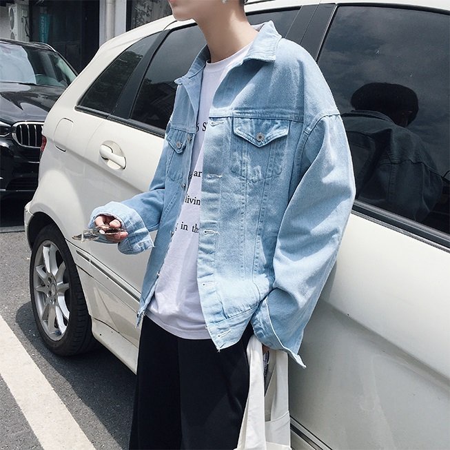 Áo khoác bò form rộng dài tay, áo jean nam Xanh+ Đen Hàn Quốc - PANDO AJ080