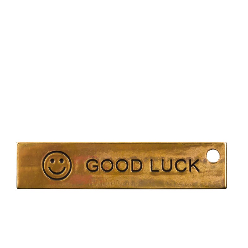 Mặt dây gắn móc khóa hình thước kẻ khắc chữ Good Luck và mặt cười bằng đồng nguyên chất