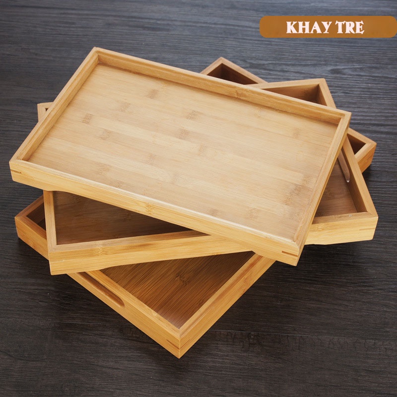 Khay Gỗ Tre Để Bộ Trà Hình Chữ Nhật Kích Thước 35x28x3cm