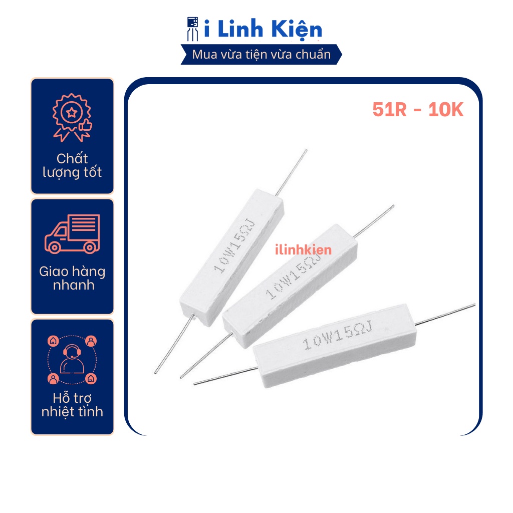 Điện trở sứ 10W 51R – 10K 5%