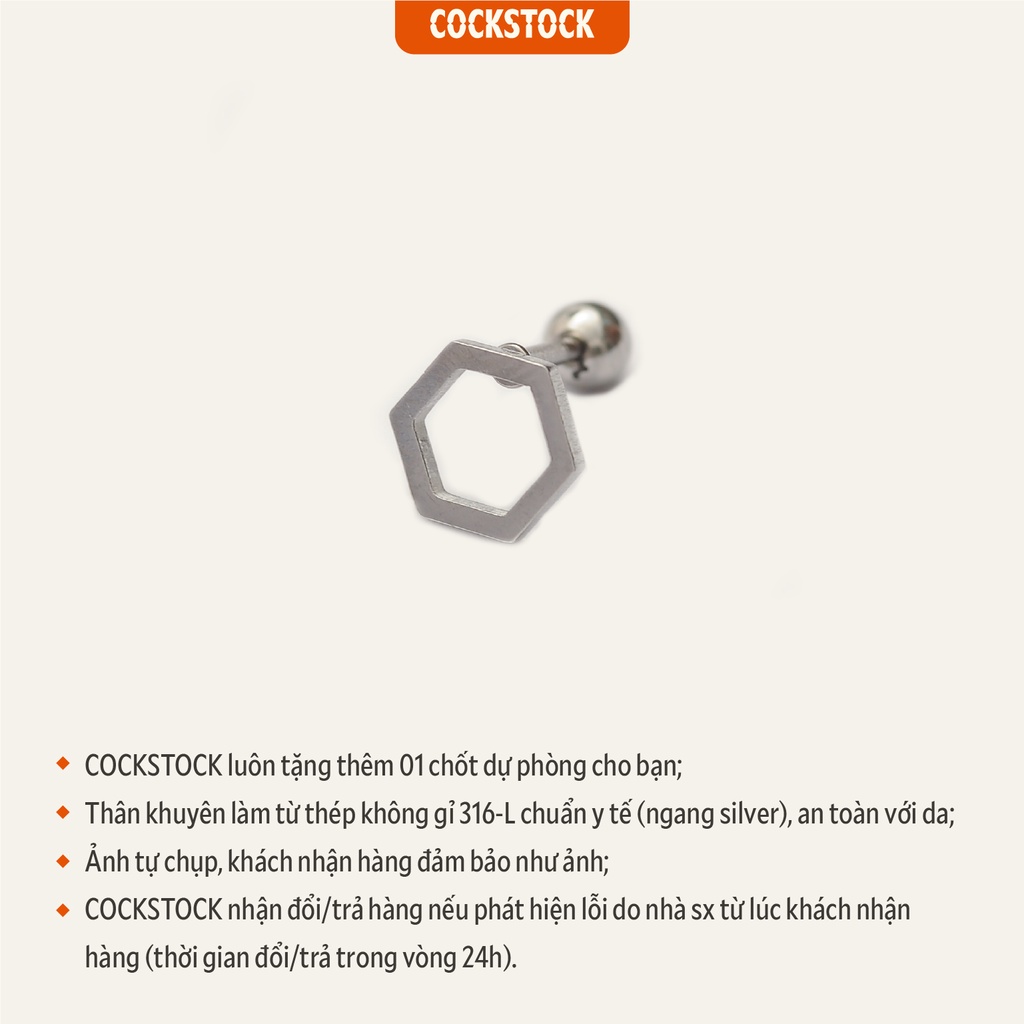 Khuyên tai Lục giác rỗng chốt bi Hexagon minimal CockStock