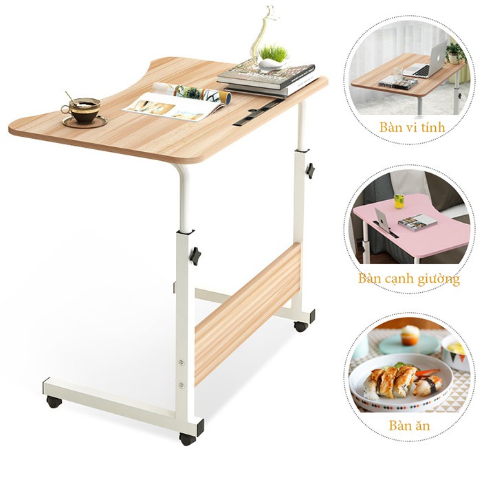Bàn làm việc di động Newlife 60x40cm khuyết mặt chất liệu gỗ có khe cắm điện thoại máy tính bảng chỉnh cao thấp | BigBuy360 - bigbuy360.vn