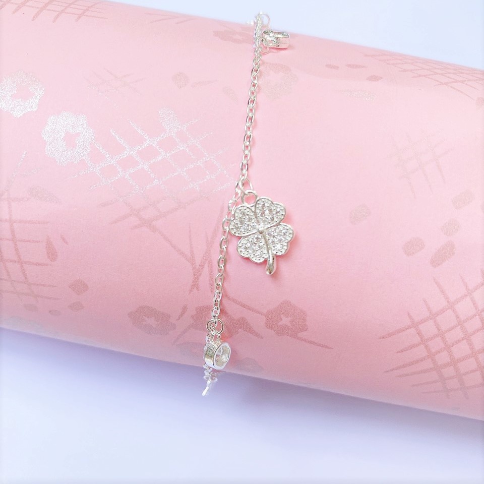 Lắc chân bạc nữ mặt cỏ 4 lá - Trang sức bạc Evasilver