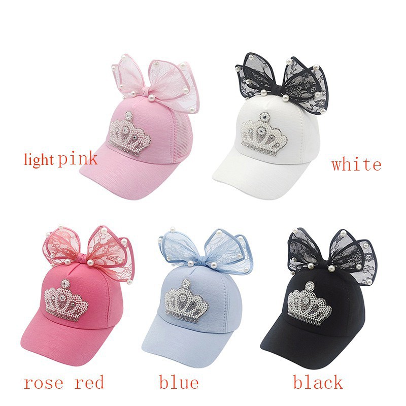 Mũ lưỡi trai in hình vương miện đính ngọc trai giả cho bé gái