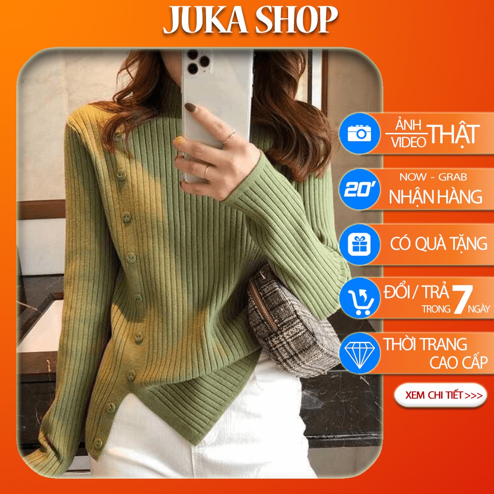Áo len nữ cổ 3 phân cúc dọc cá tính Juka Shop
