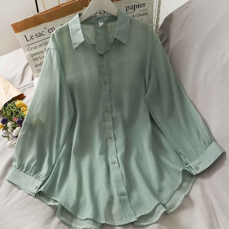 Áo Sơ Mi Tay Dài Mỏng Nhẹ Trong Suốt Thời Trang Hàn Quốc 2022