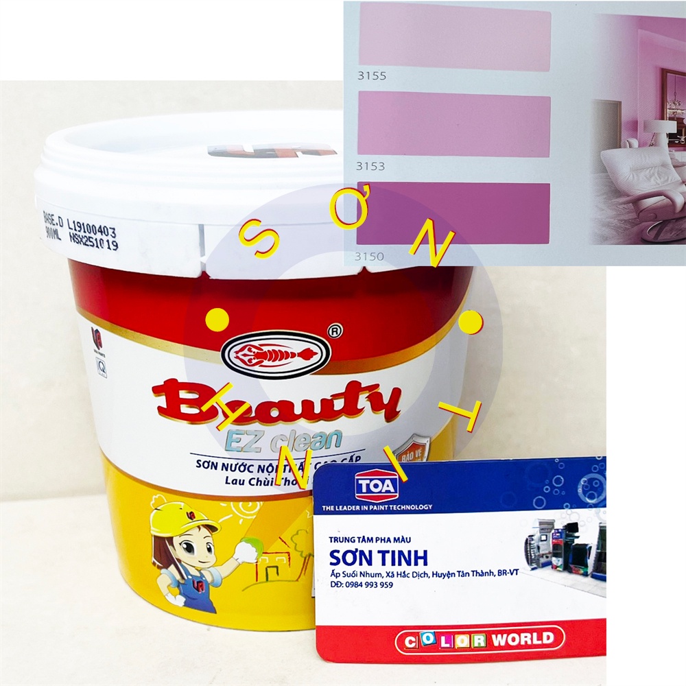 Sơn nước Lau Chùi Thoải Mái BEAUTY EZ CLEAN Nội thất trong nhà cao cấp màu hồng phấn , đậm, nhạt, cánh sen 1 Lít