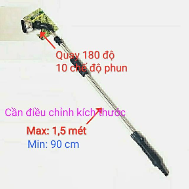 Súng Xịt Tưới Cây, Hoa Cần Phun Dài 90cm đến 150cm, Góc Phun Tùy Chỉnh Nhập Khẩu Đài Loan Aqua Mate W2160