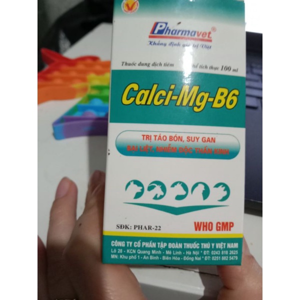 Ca mg b6 canxi bai liệt, táo bon, thú chửa, giun chân chó mèo gà chim lợn chướng bụng đây hơi, trâu bò dê, co giất